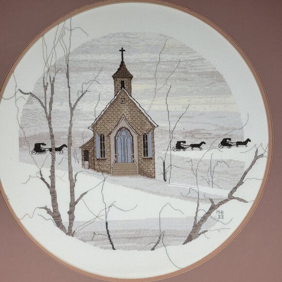 Buckley Moss Country Church Amish Needlework Winter 15x17" Decorative Wall Art - Picture 10 of 14